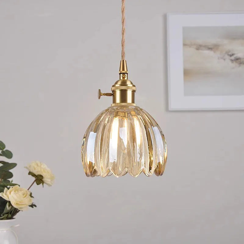 Vintage glass bedside chandelier with Nordic design in amber colour