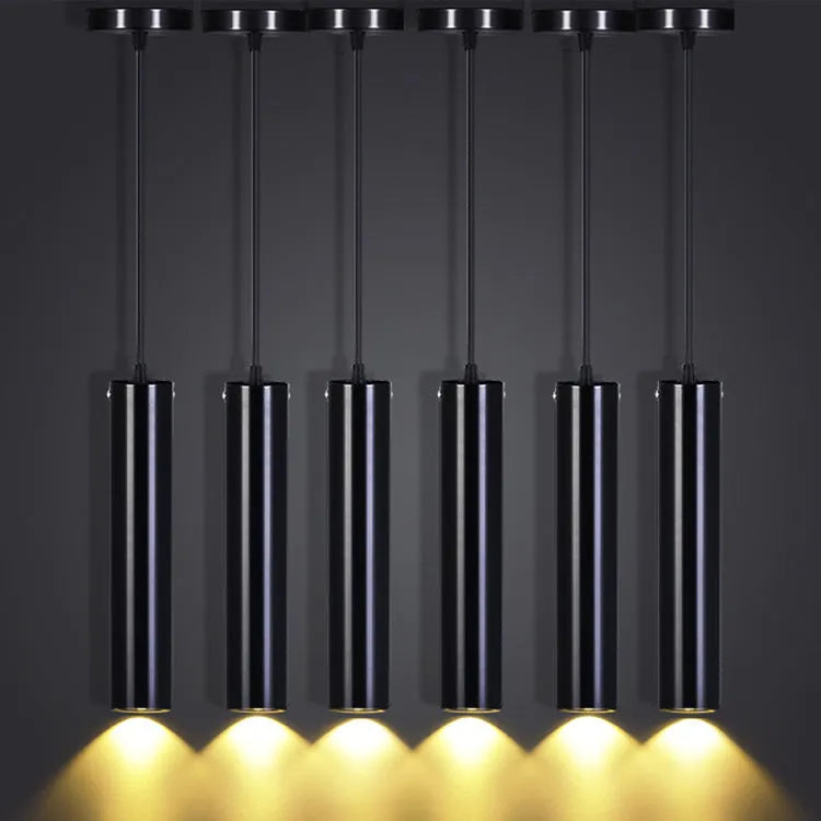 Aluminium alloy long-tube suspended ceiling lamp with black finish, single-head design, adjustable height