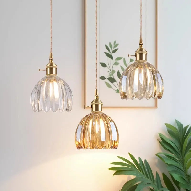 Vintage glass bedside chandelier with Nordic design in amber colour