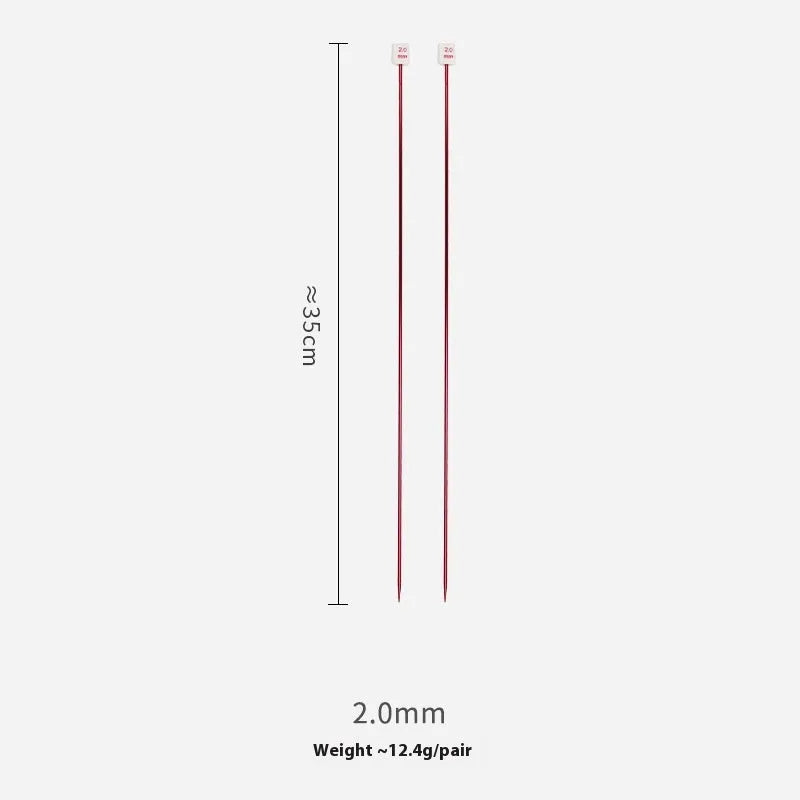Set of lengthened crochet hooks with end caps in sizes from 2.0mm to 10.0mm.