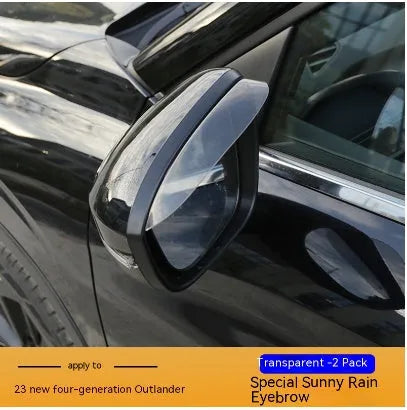 Black engineering plastic window deflectors fitted on a 2023 Mitsubishi Outlander front window.