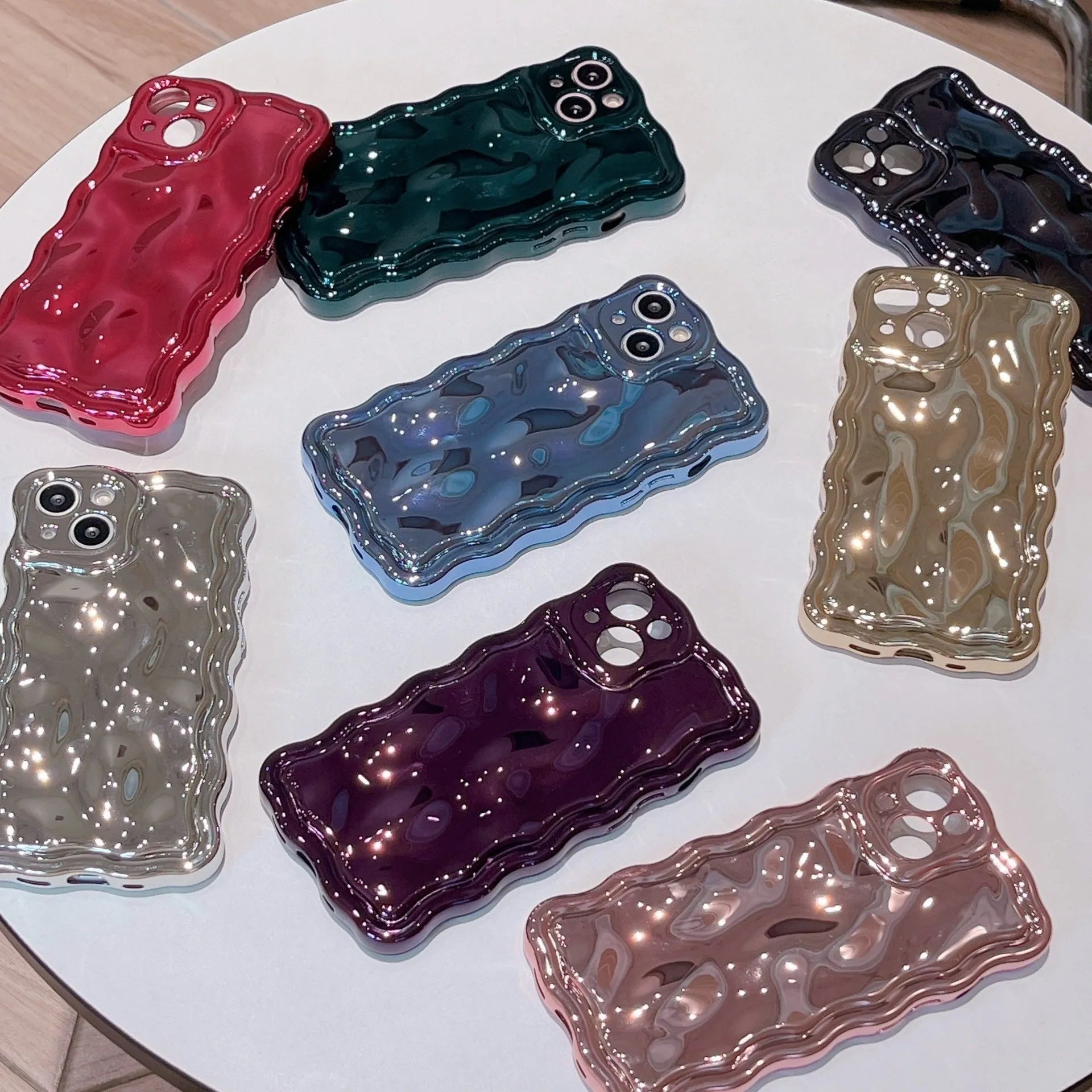 Electroplated water ripple TPU phone case in blue for iPhone models, all-inclusive coverage, anti-fingerprint surface