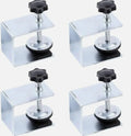 Drawer panel fixing clip in stainless steel or galvanised sheet with retaining clamp for wood board assembly