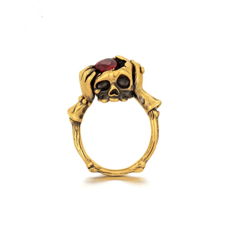 Unisex adjustable copper skull ring with retro live mouth design in TJ-2335 Love Brain colour
