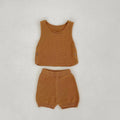 Baby cotton two-piece set with short-sleeved vest top and shorts in lead ancient grey or leaves yellow, sizes 66cm to 100cm