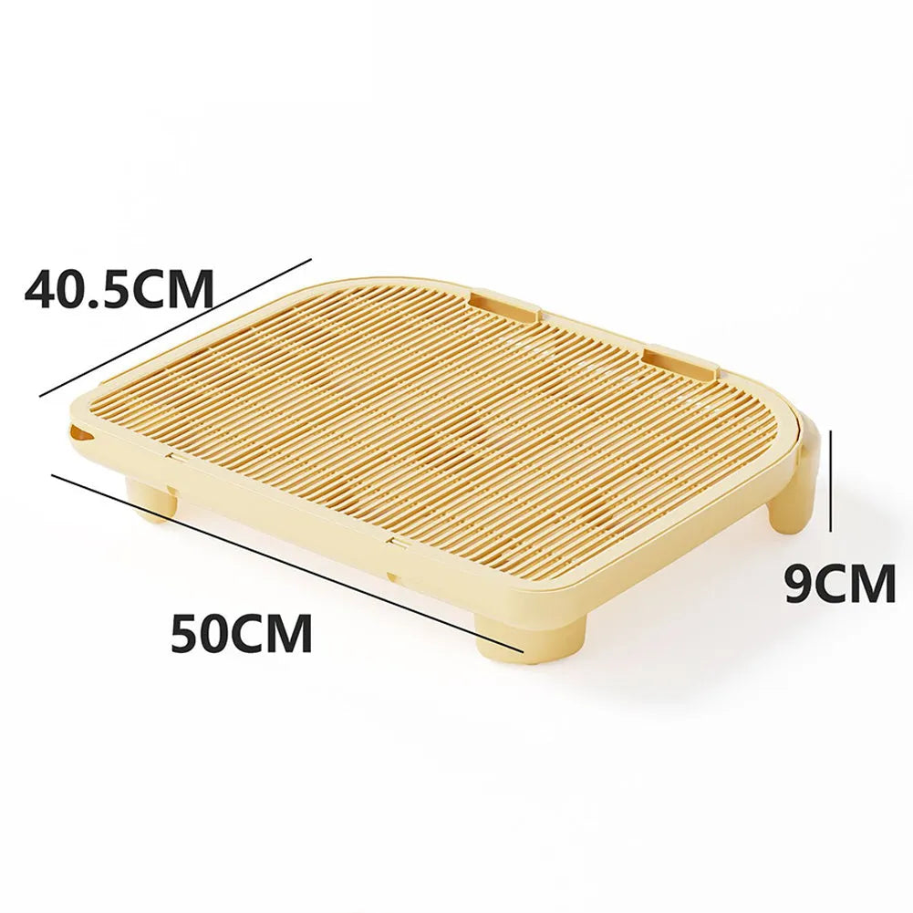 Plastic cat litter mat with anti-slip silicone feet in milk yellow colour