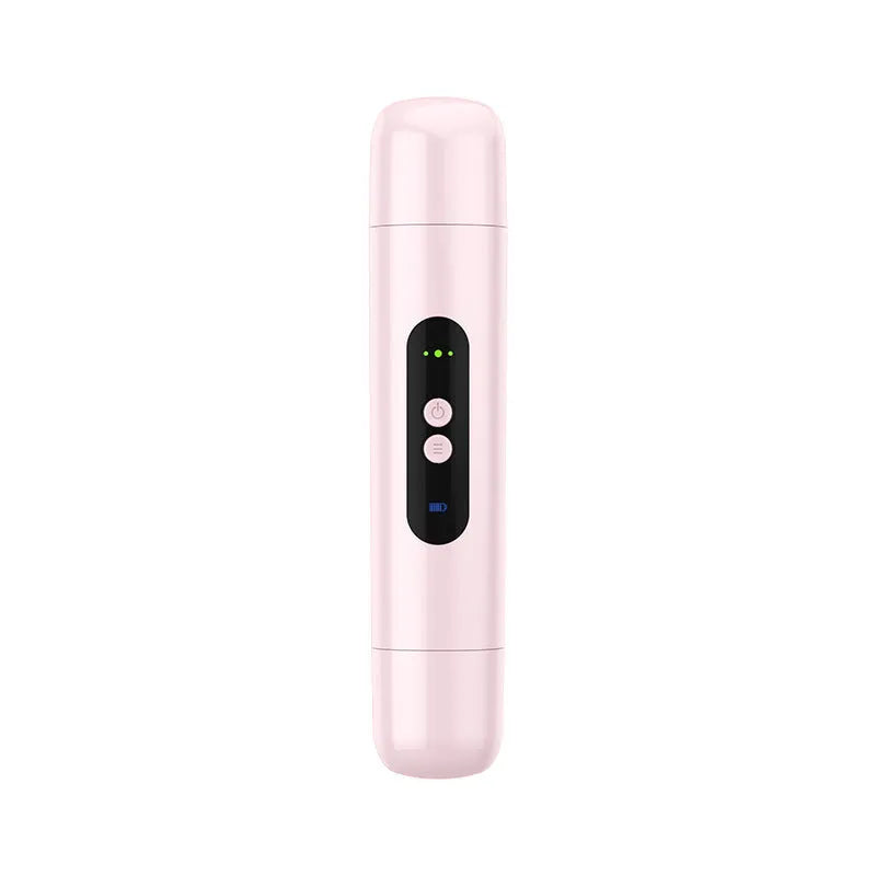 Portable white electric body hair trimmer with floating blades and USB charging cable