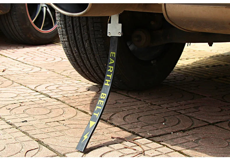 Black rubber vehicle electrostatic grounding strap, 37cm long, for preventing static shocks on cars and vans.