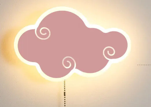 Modern white cloud-shaped acrylic wall mounted bedside lamp with touch control for children's bedroom.