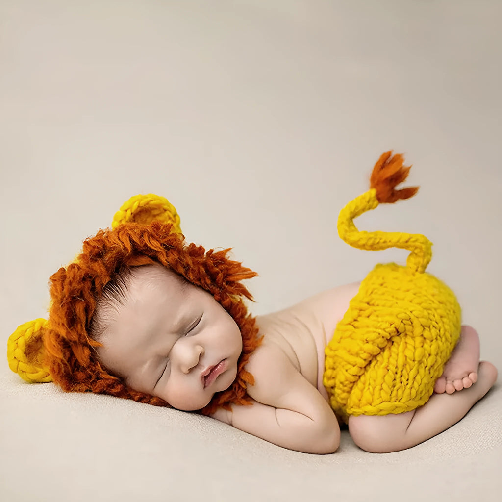 Hand-knitted cartoon animal newborn photography outfit in blended fabric, Blue Dog colour option
