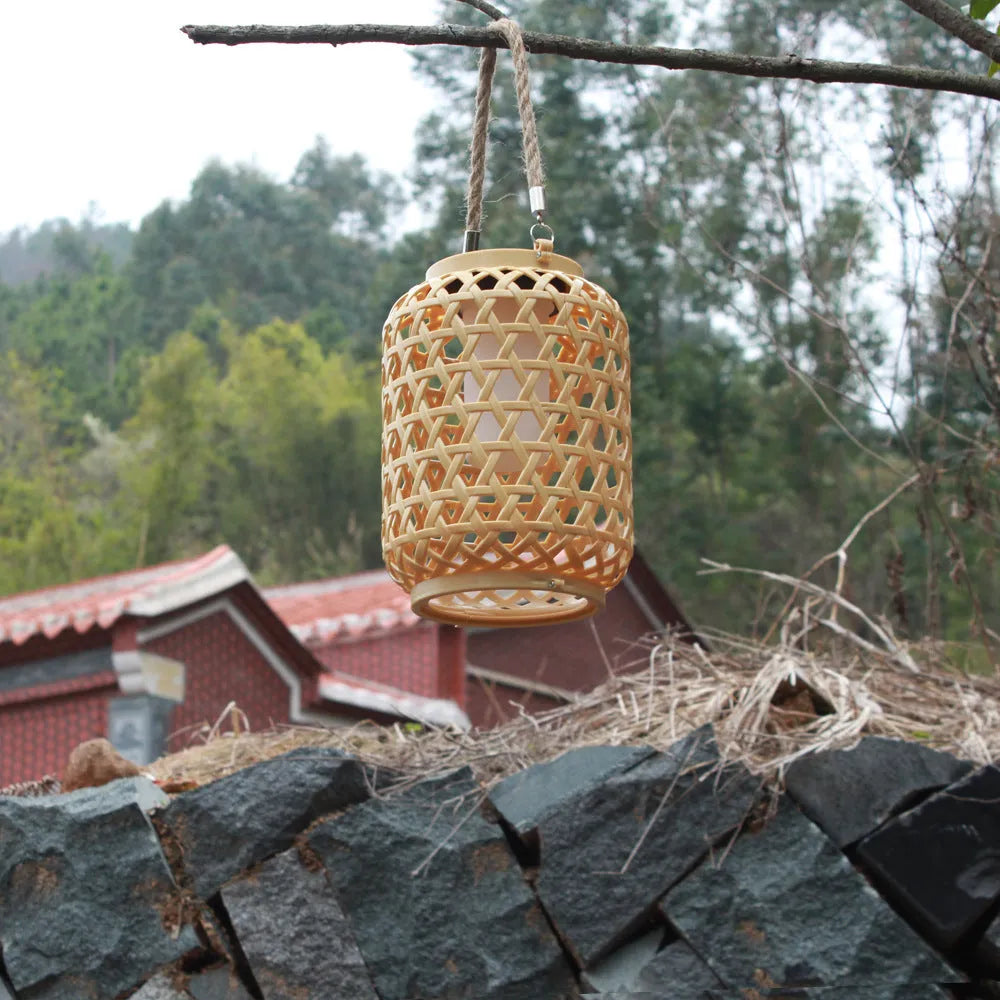 Solar imitation bamboo lantern for outdoor courtyard use with induction sensor and IP44 protection