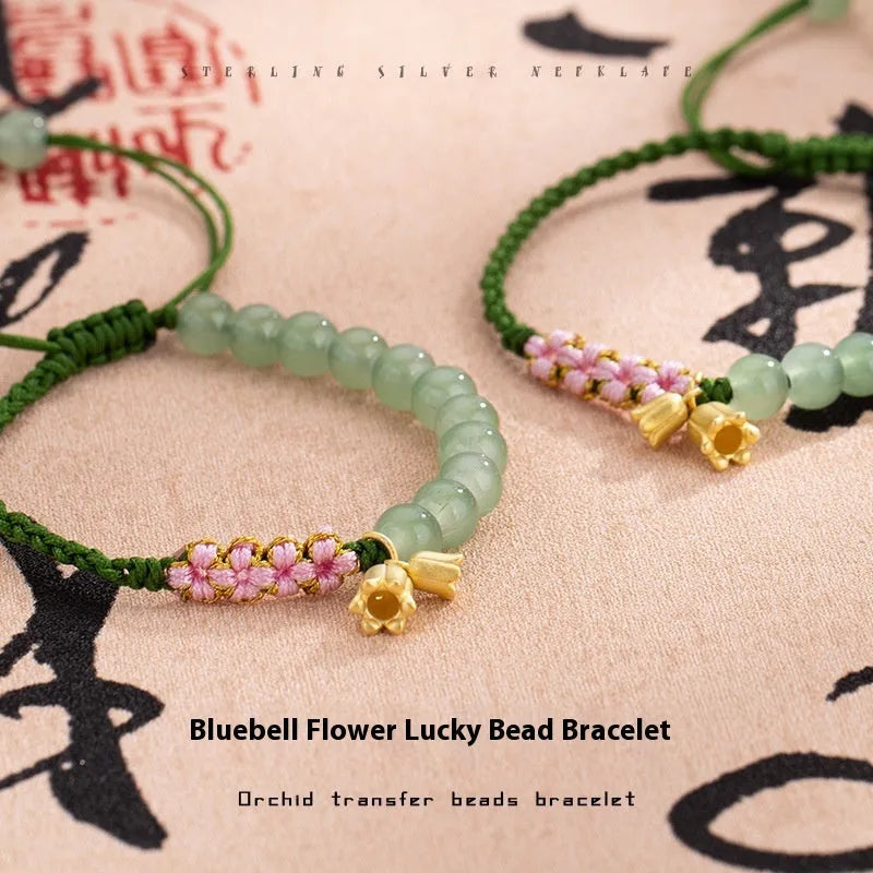 Hand woven red rope women's bracelet with Lily design and floral national style decoration
