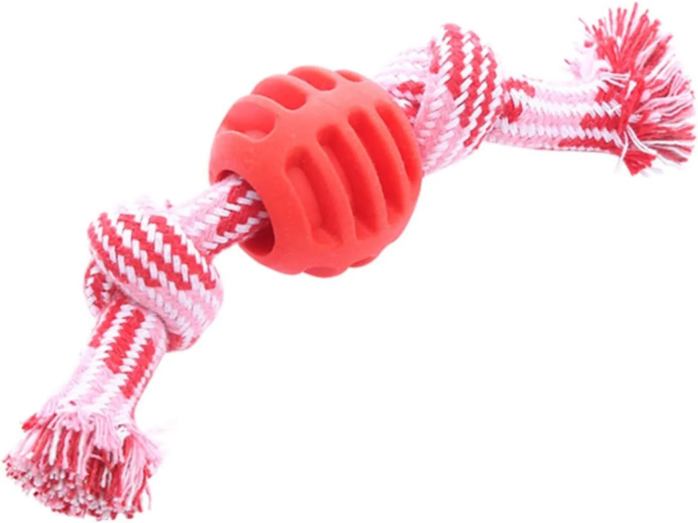 Blue dog chew toy with a textured molar shape and integrated knotted ropes on a white background.