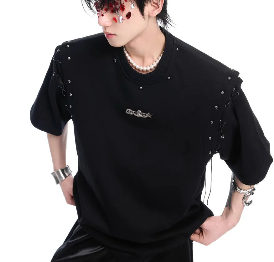Short sleeve t-shirt with lace-up cutout detail in black and white colour options