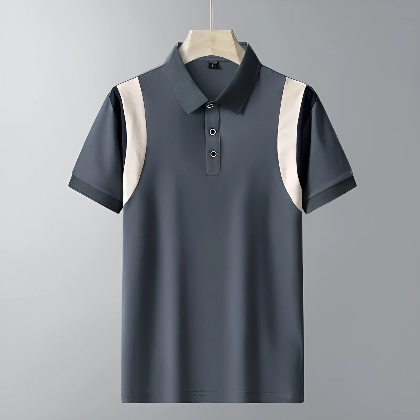 Men's striped short sleeve business T-shirt in a loose Korean style fit, shown in a selection of colours.