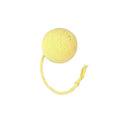 Cat toy ball with rope attached in green, pink, purple or yellow colour with internal bell
