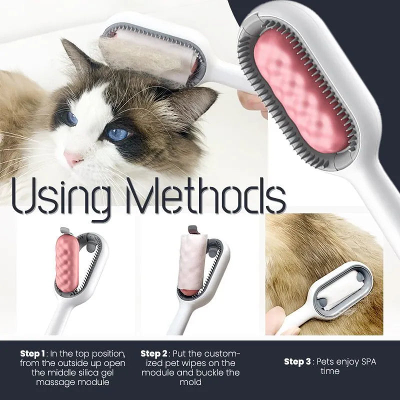 Green hair removal comb for cats and dogs with disposable wipes stickers, plastic body, 5.3 x 2.6 x 19 cm