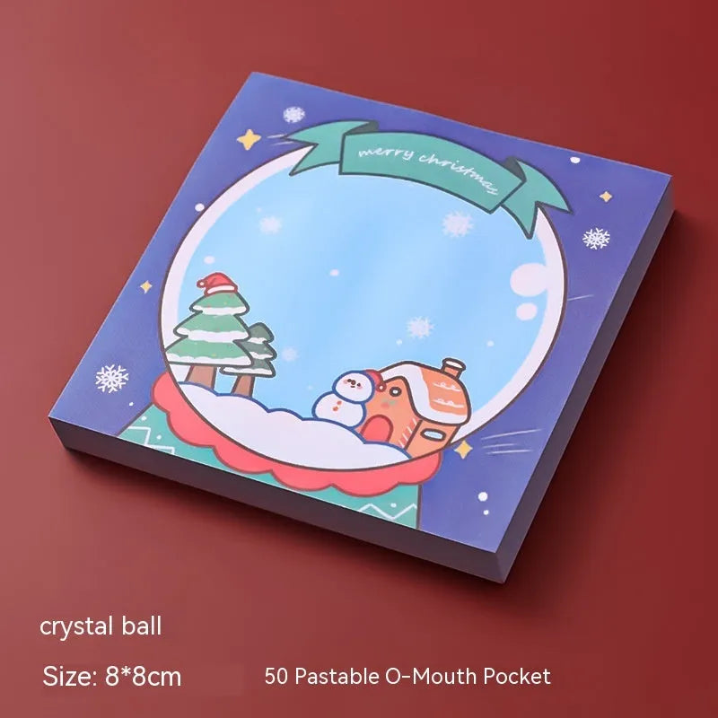 Christmas sticky notes set showing eight festive designs including Santa Claus, Snowman, Elf, and Christmas Bear patterns