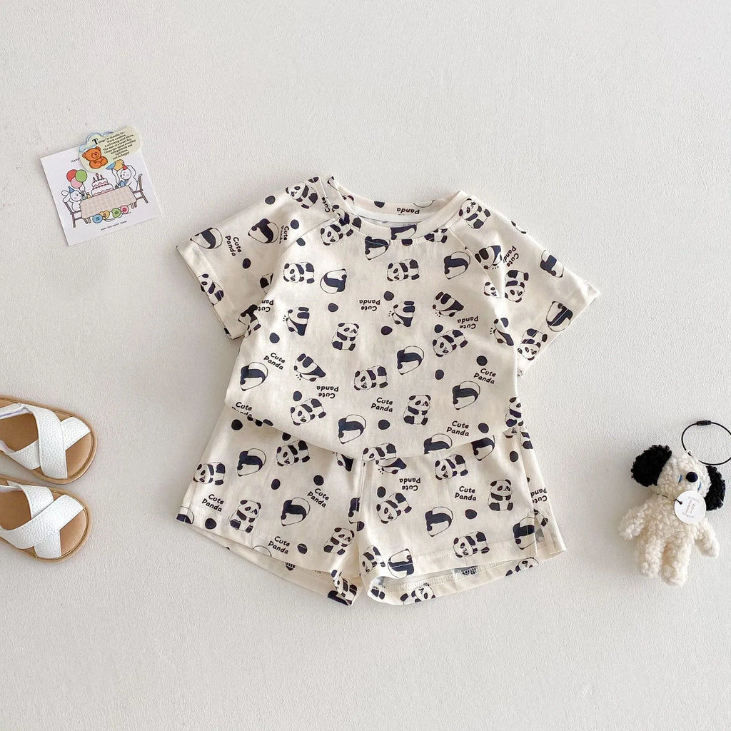 Baby summer cotton two-piece set with cartoon T-shirt and shorts in submarine print