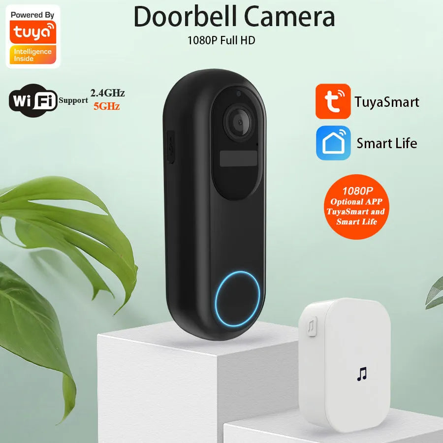 Smart visual doorbell intercom with 1080P camera and detachable 5000mAh battery for home security