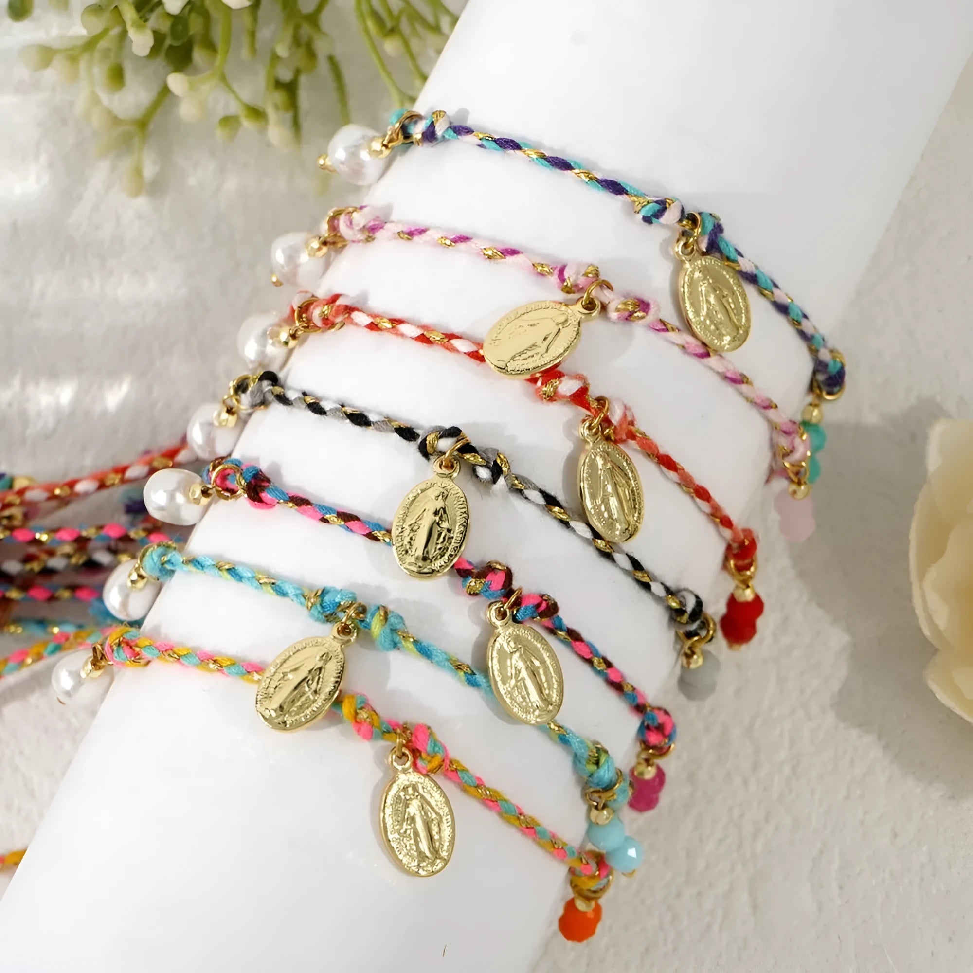 Hand-woven colourful braided rope ethnic style bracelet for women showing woven pattern