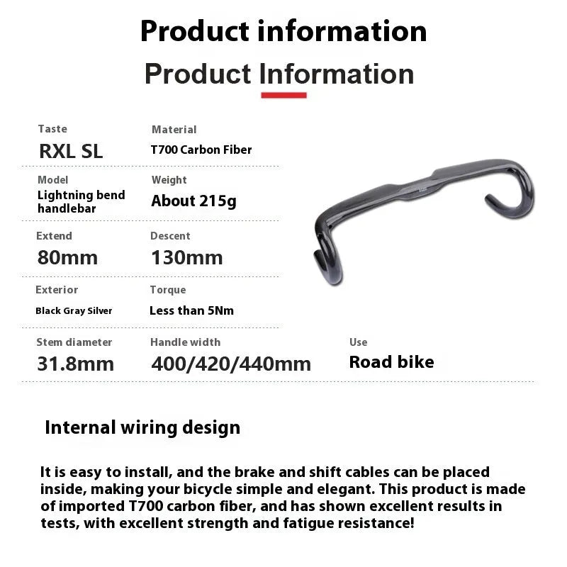 Carbon fibre road bicycle drop handlebar in black grey silver with size options