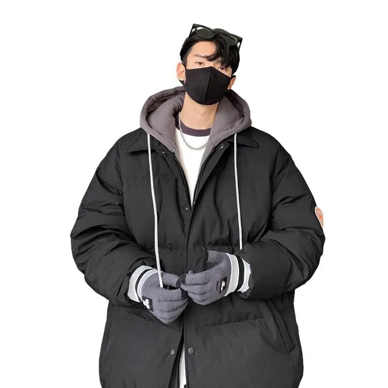 White duck down thickened warm couple coat in black, blue, and white, polyester main fabric, sizes M to 3XL