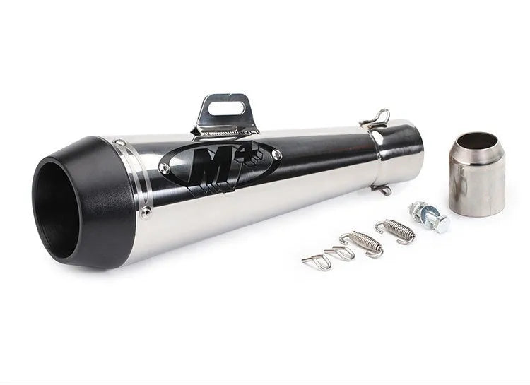 M4 universal motorcycle exhaust pipe in black, titanium, or blue finish for large displacement bikes