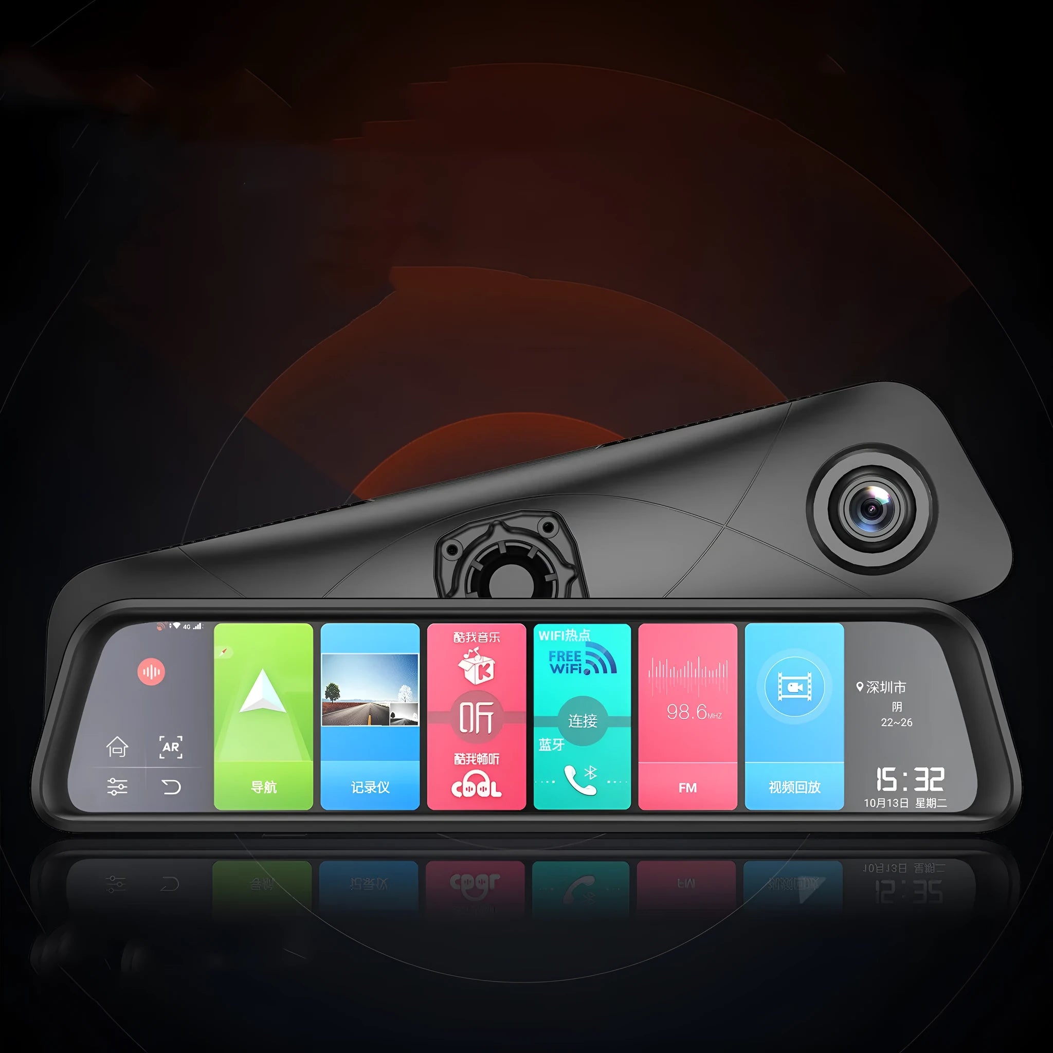 Black plastic 4G car dash camera with GPS navigation and wide angle lens for vehicle recording and monitoring