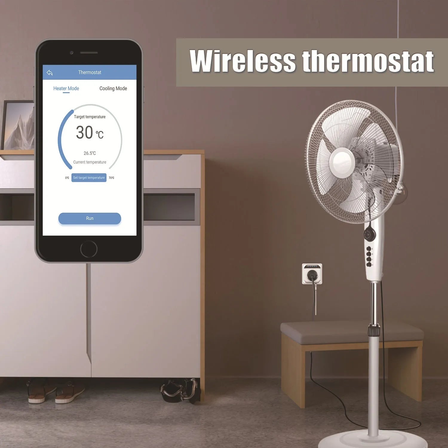 White Tuya smart temperature control socket with US 3-hole outlet and temperature sensor probe