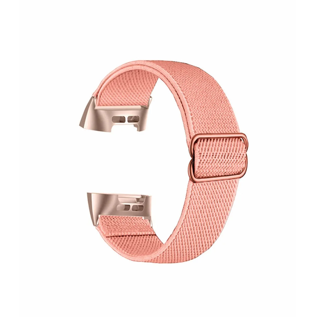 Nylon elastic strap with silver metal toe cap for Fitbit Charge 5 or 6, black colour