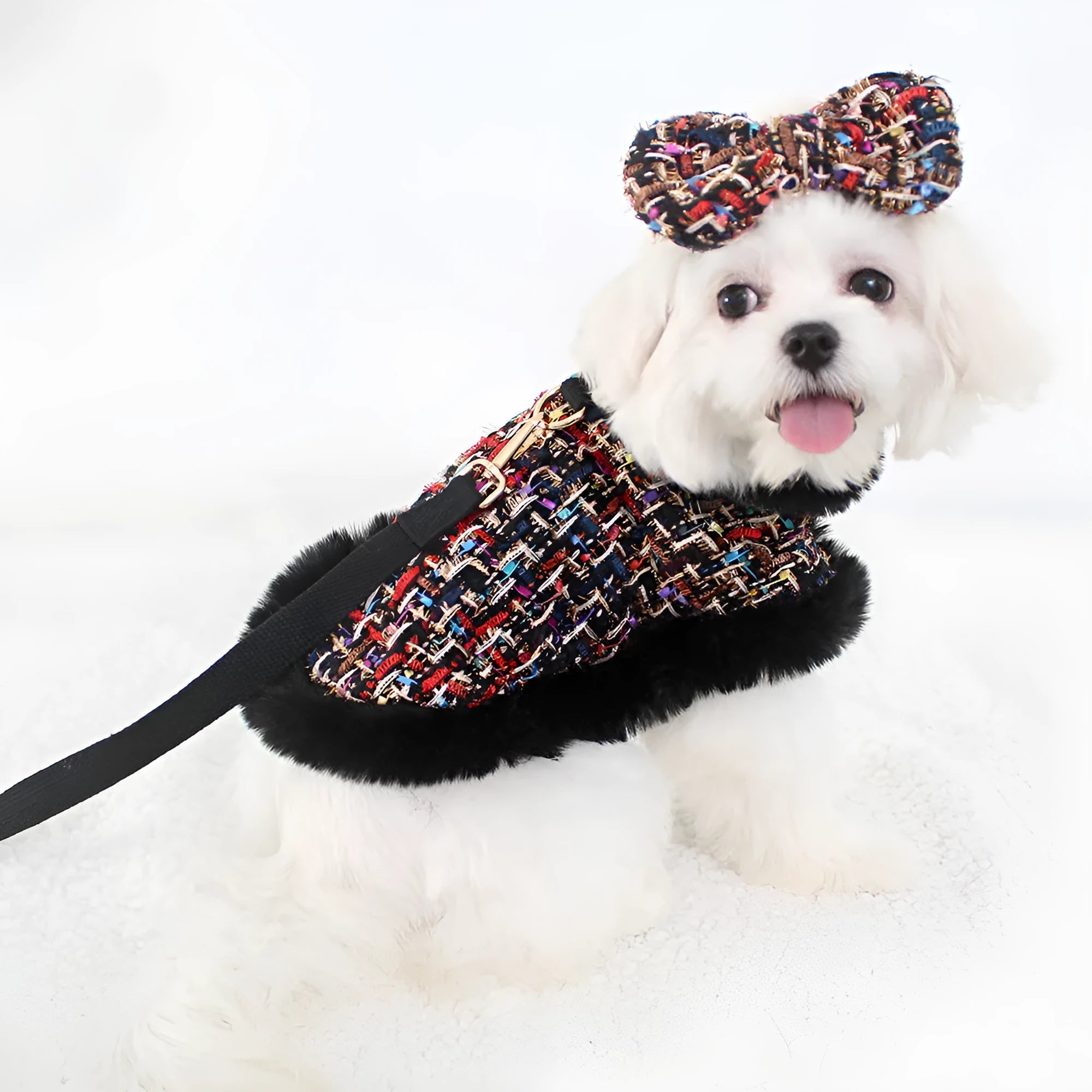 Classic dog harness with cloak and hand holding rope in cloth material, available in five sizes