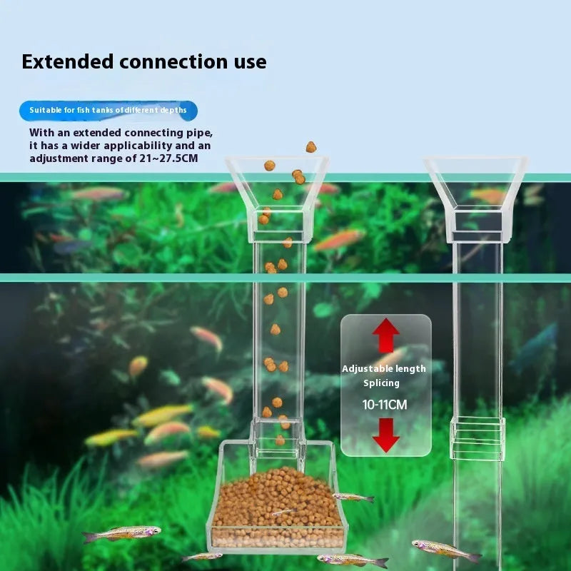 Fish tank feeding dish with anti-picking tube, cleaning brush, and spoon for aquarium feeding