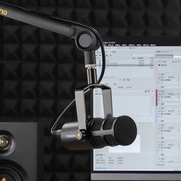 XLR USB dual mode moving coil microphone with stand, Cannon cable, USB cable, headset and dust cap for live broadcasting