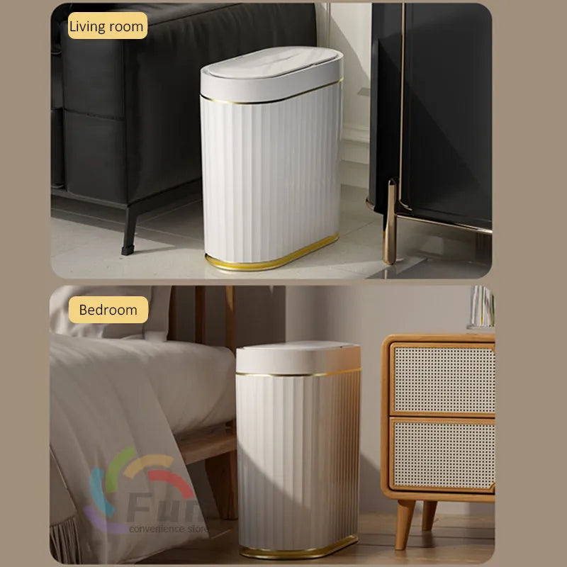 Smart induction trash can 16L white ABS automatic lid dustbin with sensor