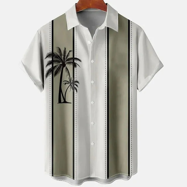Men's slim fit short sleeve shirt with colourful floral pattern, on a model.
