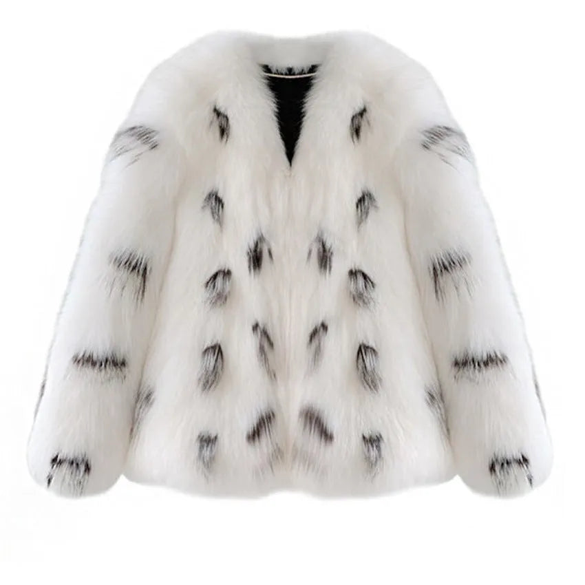 Women's black and white plus size Korean-style short faux fur coat