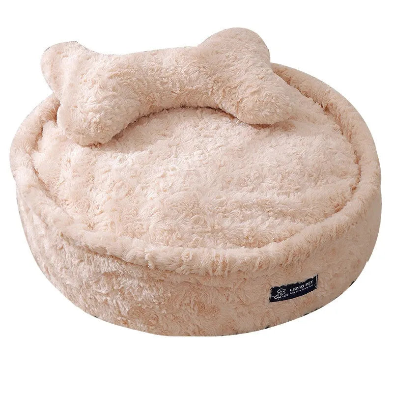 Round nest milk tea colour pet bed with removable cloth cover for washing