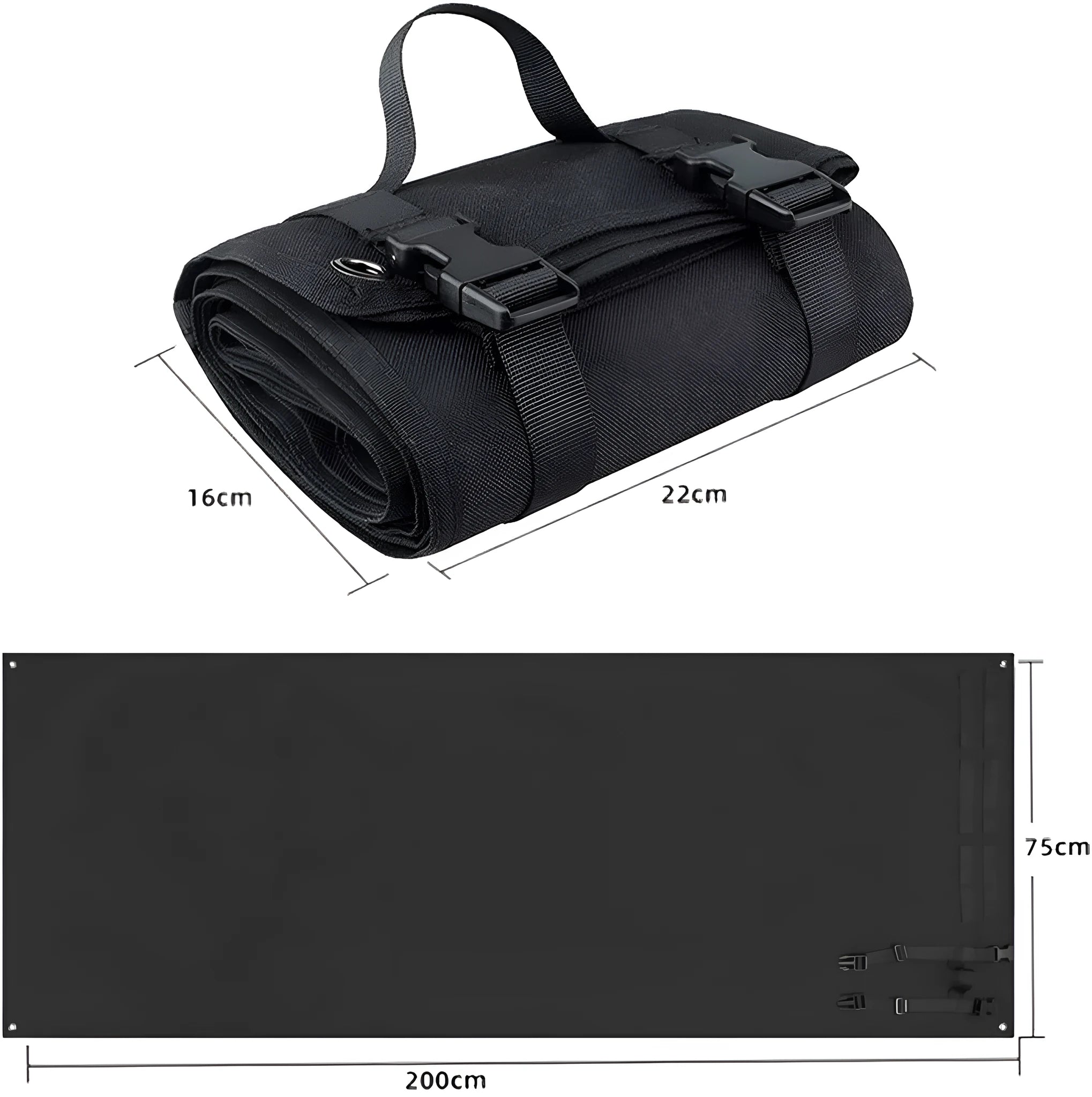 Tactical shooting mat in black waterproof Oxford cloth 200x75cm outdoor use