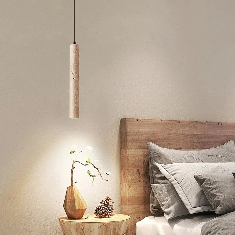Minimalist 28cm bedside chandelier with single head warm light on wall near bed, modern simplicity style