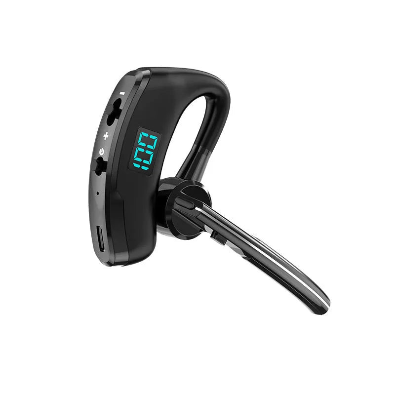 V8S Black wireless Bluetooth headset with digital power display and ear-mounted design