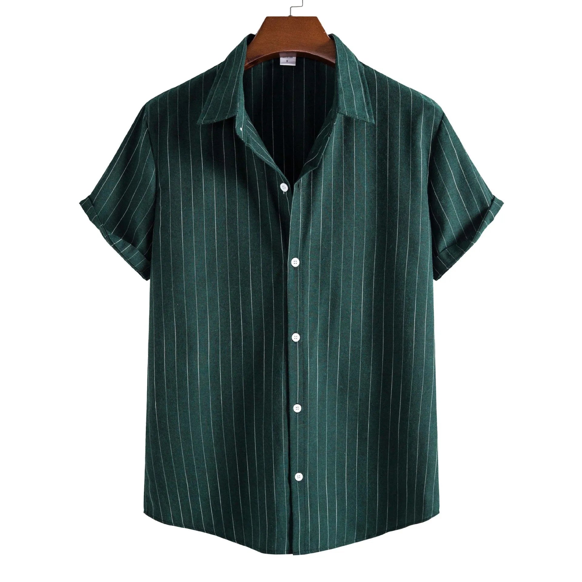 Men's casual striped short-sleeved shirt in polyester, regular fit, available in multiple colours and sizes XS to 3XL