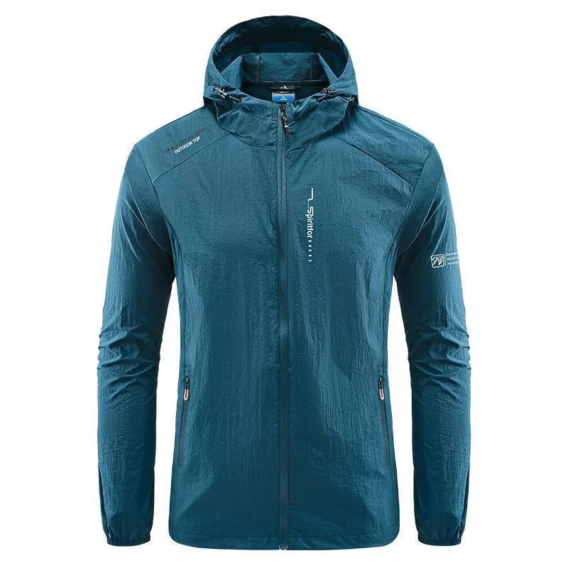 Men's lightweight nylon hooded summer jacket in loose fit for sun protection