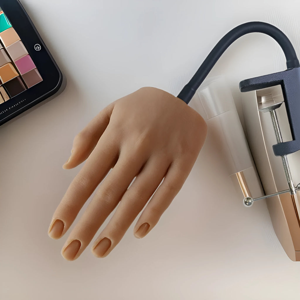 Silicone nail art practice hand model for nail technician training in natural skin tone