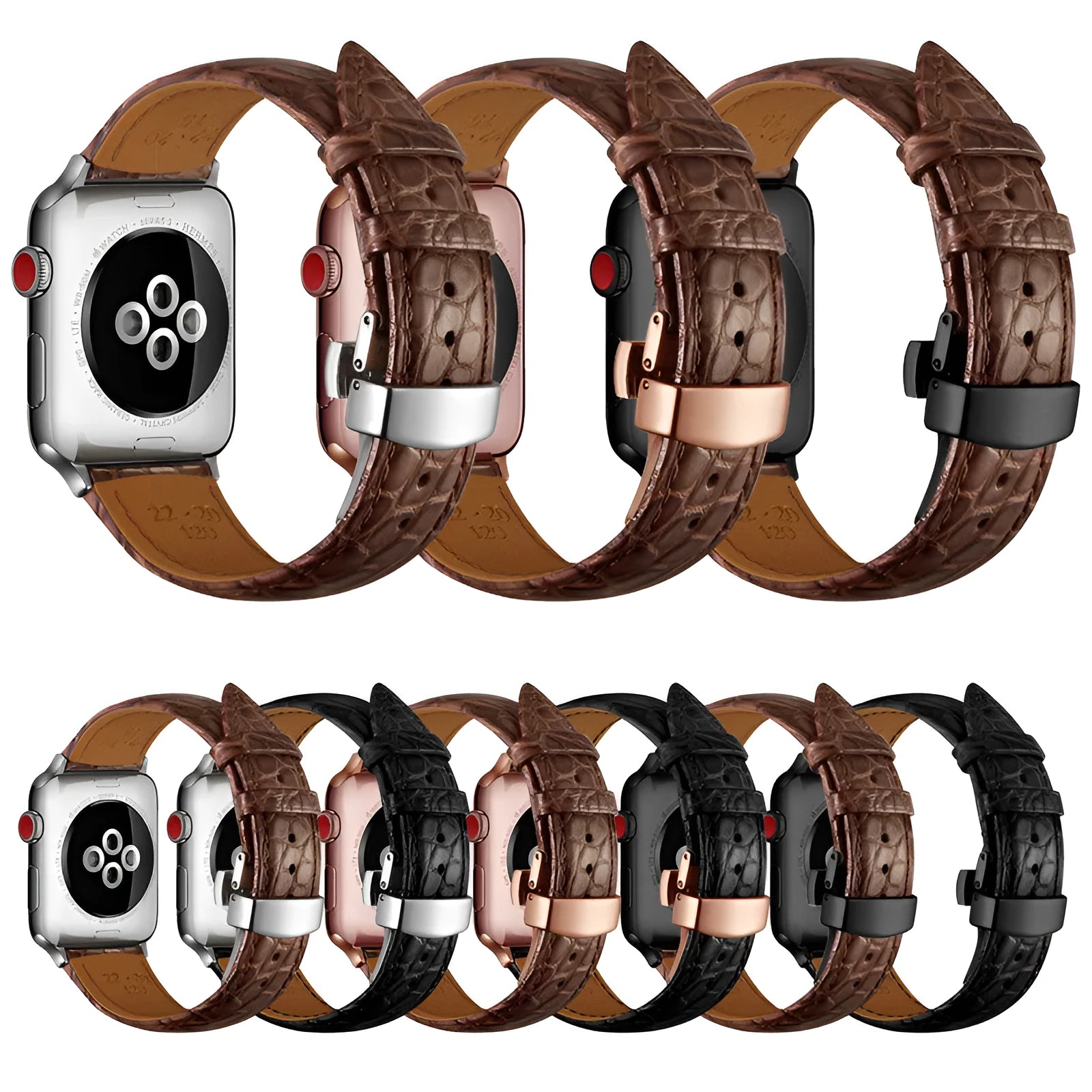 Genuine crocodile skin leather watch strap for 38-40mm watch cases in black with rose gold hardware