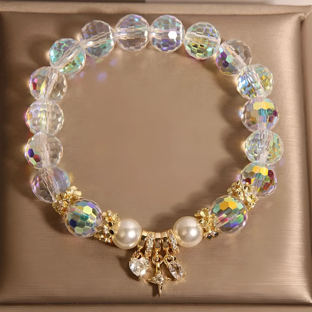 Colorful crystal bracelet for women, snowflake design, metal, white colour option, light luxury style