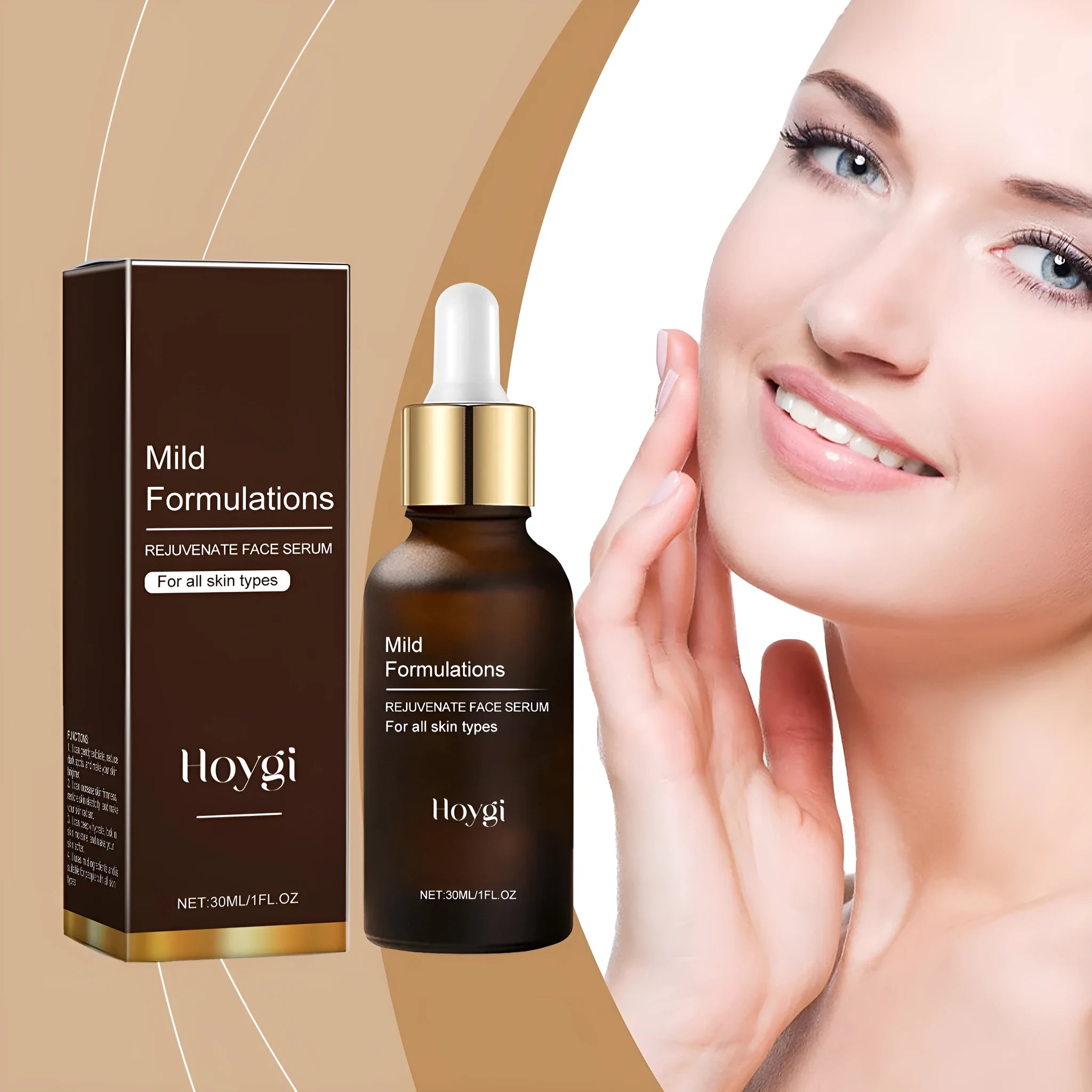 30ml facial skin care essence bottle measuring 2.8 x 2.8 x 10.3 cm with hyaluronic acid and vitamin C