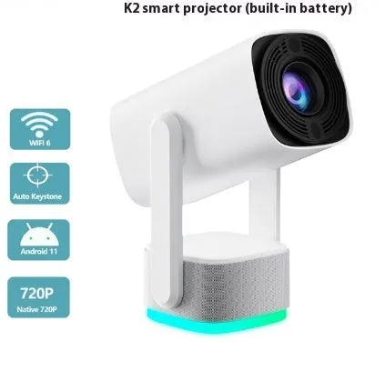 White Home Bedroom HD portable video player projector with 720p resolution and remote control