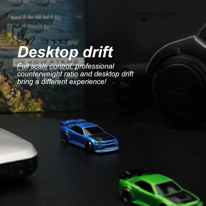 Turbo Racing C64 1:76 scale RC drift car with blue body and P21-SVC remote control transmitter