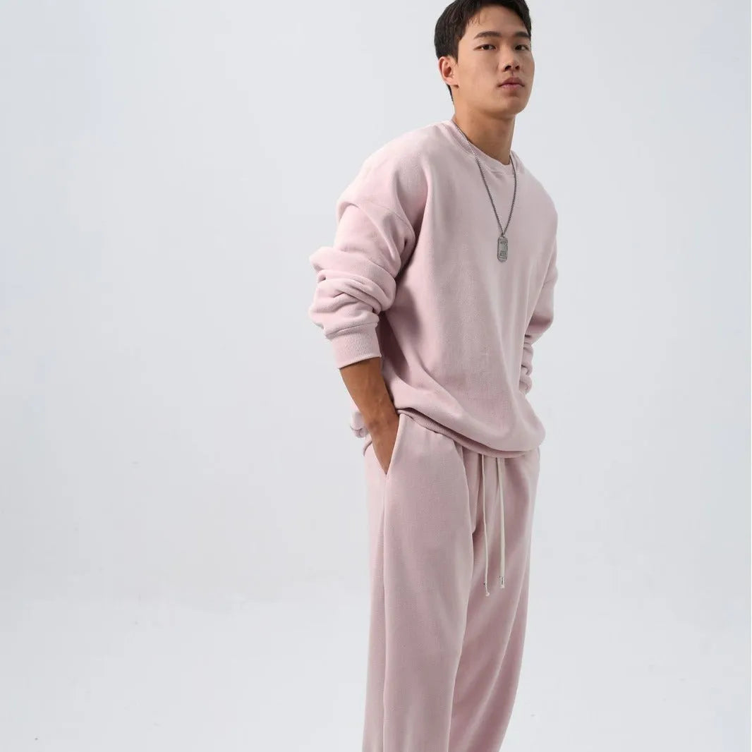 Men's polar fleece sports suit with long sleeve coat and padded trousers in double-sided shake fabric